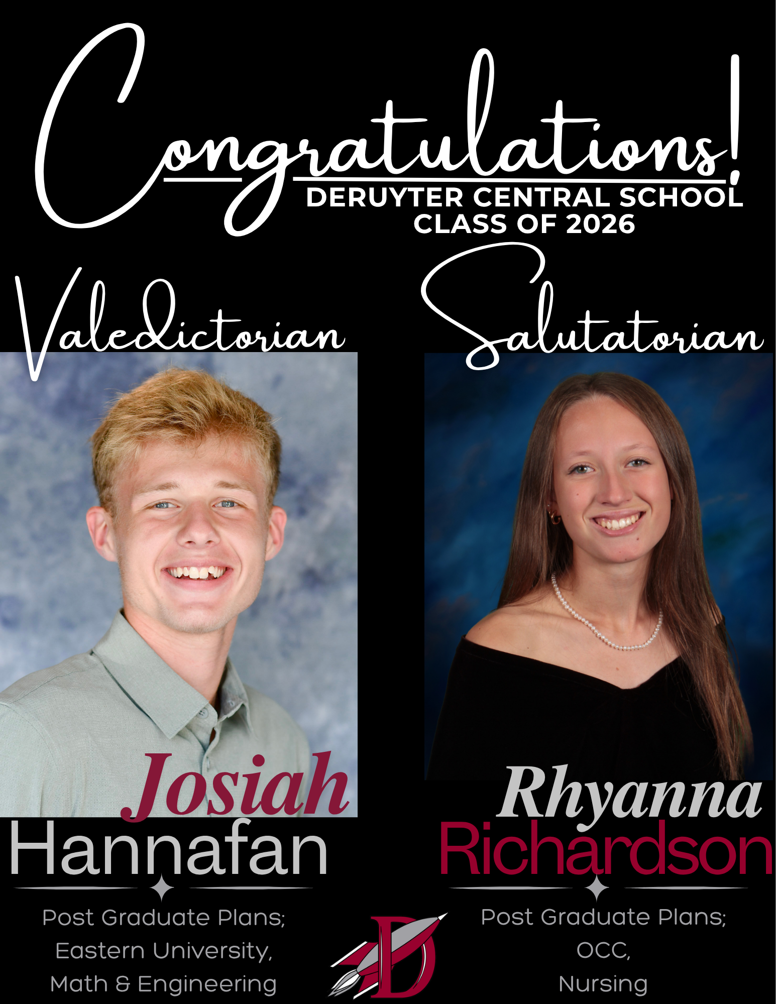 2026 DCS Valedictorian, Josiah Hannafan, Salutatorian, Rhyanna Richardson