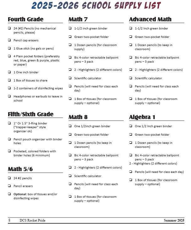School Supply List Page 3