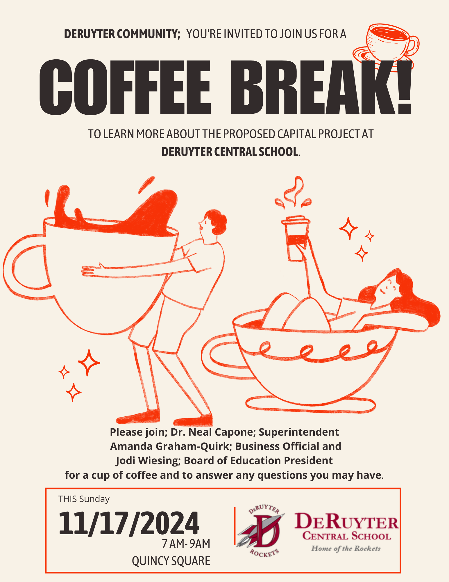 Information regarding Capital Project, Sunday Nov 17, from 7-9 AM at Quincy Square Diner