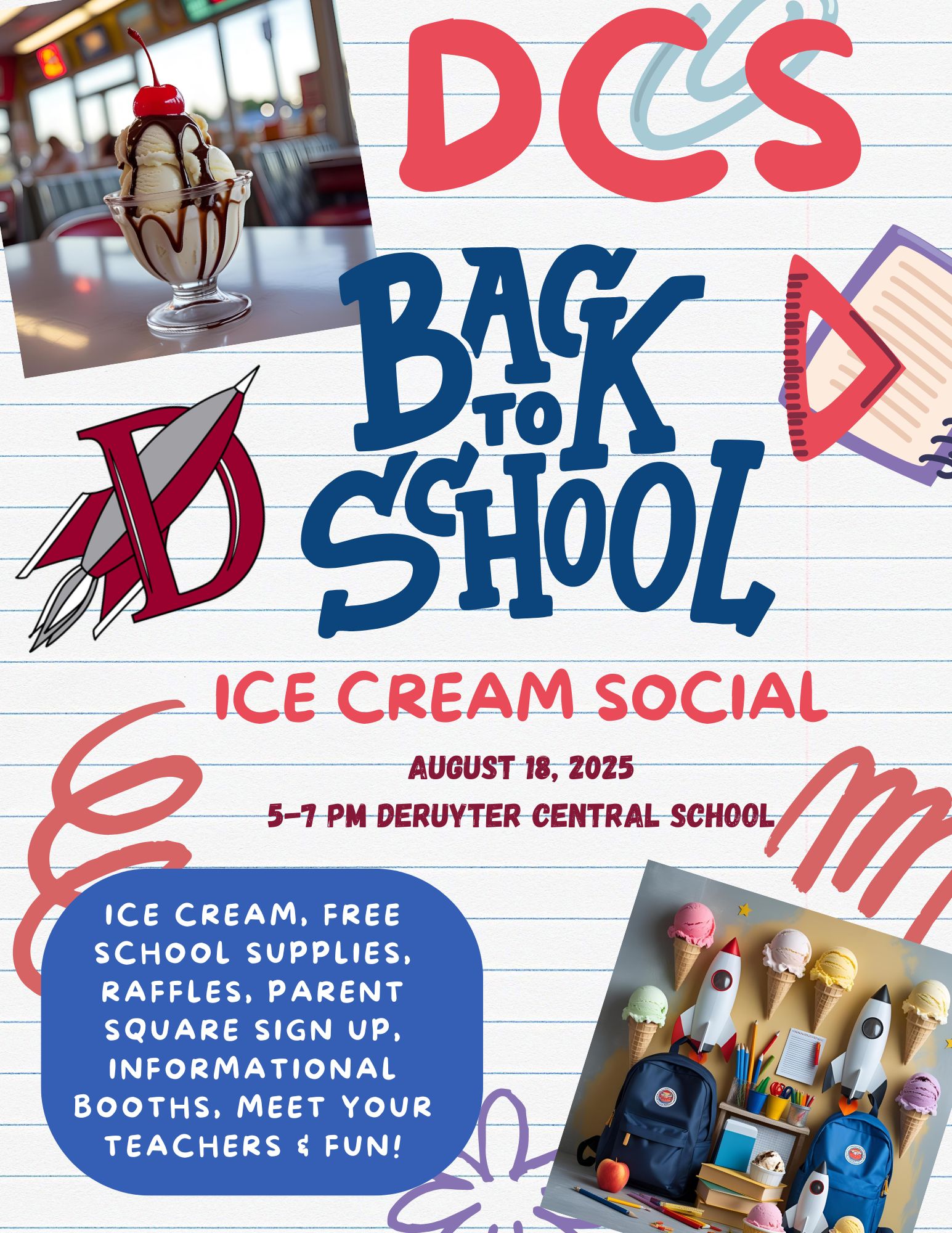 Back to School Ice Cream Social August 18, 2025, 5-7PM